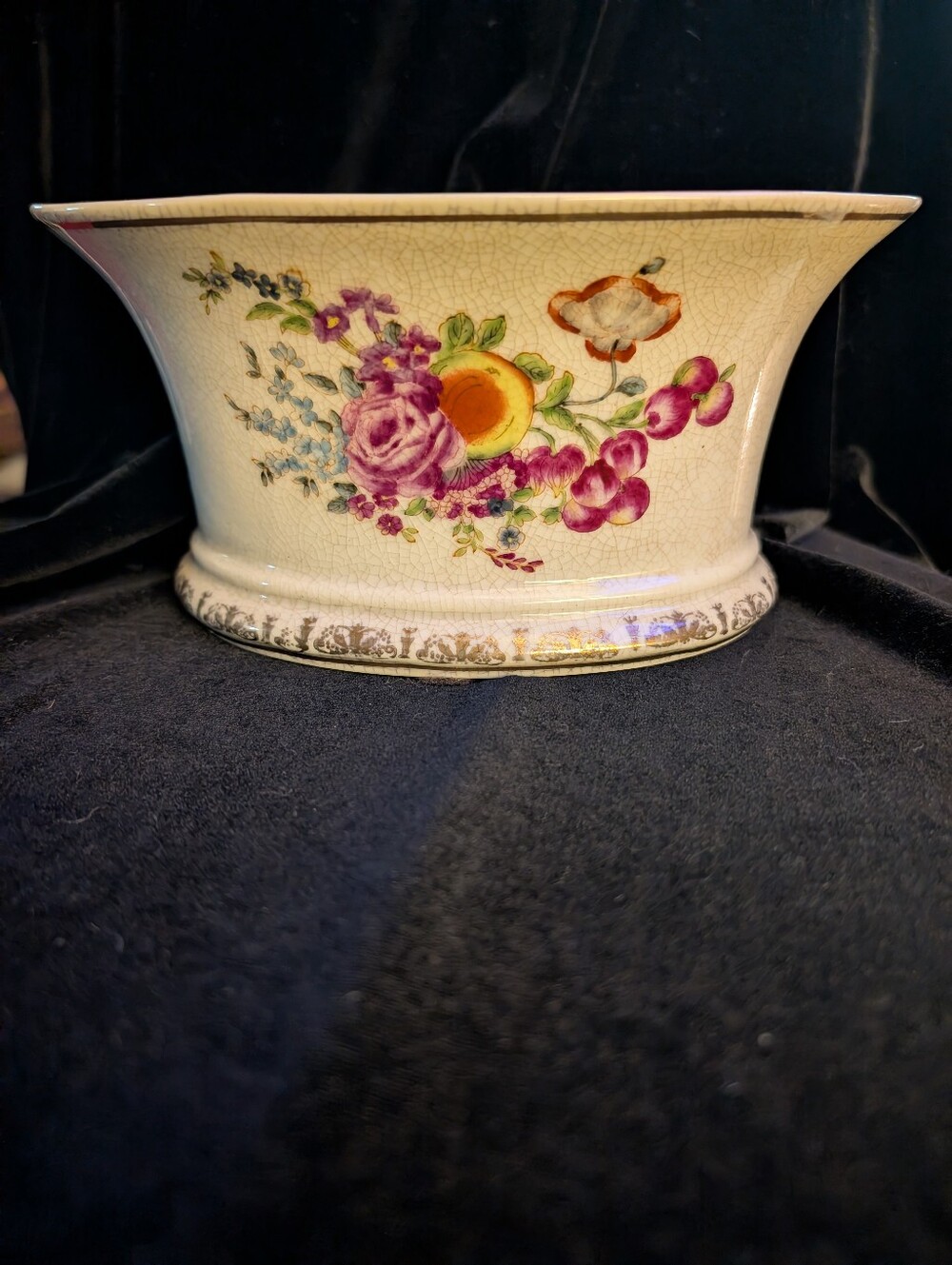 Floral Ceramic Planter with Peach & Rose Motif